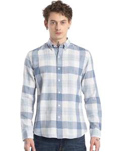 Chemise en coton à carreaux bleu clair et blanc pour homme, manches longues, boutonnée, décontractée, coupe ajustée, fabrication OEM, qualité supérieure. - Product Image 1