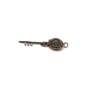 Pendentif ovale en labradorite enroulée sur fil, plaqué cuivre antique, en laiton, bijou de déclaration, vente en gros - Product Image 2