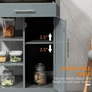 Carrello da Cucina Moderno Grigio con Ripiano Portaoggetti, Piano in Legno Massello di Quercia, Cassetto, Portatile e con Ruote, Ideale per Sala da Pranzo - Product Image 6