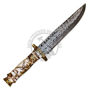 Nouvelle édition Couteau de chasse en acier Damas avec manche en laiton forgé à la main, lame fixe tranchante, couteau tactique Bowie, couteau de survie - Product Image 4