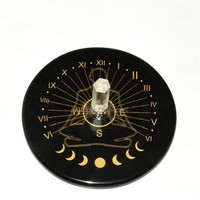 Horloge solaire cosmique artisanale en pierre semi-précieuse avec cube Metatron gravé et avec un crayon à quartz