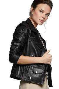 Chaqueta de Cuero Corta Personalizada para Mujer, Chaqueta Biker Corta OEM, Fabricante Mayorista - Product Image 3