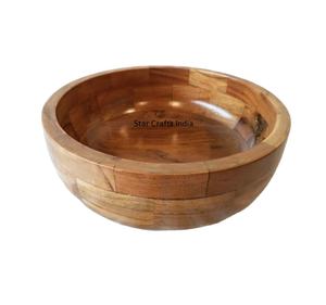 Madera de Acacia natural con esmalte impreso dentro del cuenco, venta al por mayor, cuenco para servir ensaladas, cuenco indio de arroz y sopa de tamaño personalizado - Product Image 1