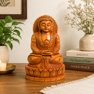 Estatua de Buda de Madera Hecha a Mano |   Escultura de Buda Meditando para Decoración de Oficina en Casa, Decoración de Meditación, Diwali, Boda, Diseño Zen Asiático - Product Image 6