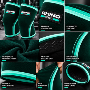 Genouillères respirantes en coton rayé vert Rhino Fitness, élastiques, pour la musculation, soutien pour les squats en salle de sport pour hommes - Product Image 5