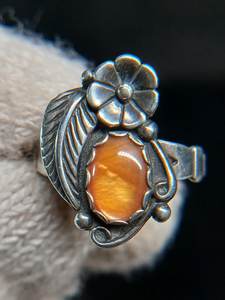 Sterling Silver 925 Amber Tone Floral Leaf <b>Ring</b> Boho Nature Design Handmade Gemstone <b>Ring</b> Gift For Women - Product Image 5