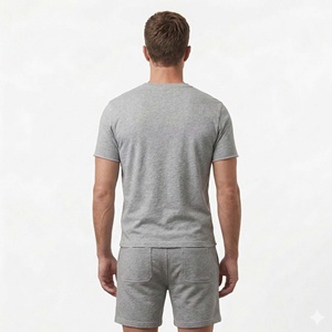 Ensemble T-shirt et short décontracté deux pièces en tissu uni avec logo personnalisé, collection été 2026, polyester/coton respirant et séchage rapide - Product Image 5