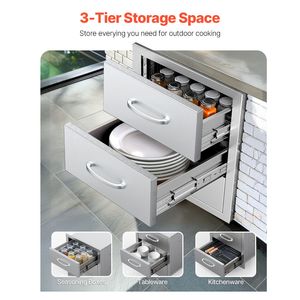 Cassetti a triplo accesso per cucina da esterno 18.5"W X 22.5"H X 22.5"D, armadietti a incasso in acciaio inossidabile per isola barbecue - Product Image 3