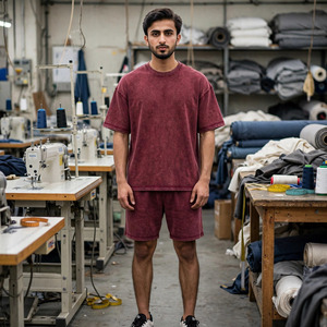 Men Acid Wash Short <b>Set</b> 100% Cotton Jersey T Shirt and Shorts Vintage Casual Summer Outfit OEM - Product Image 1