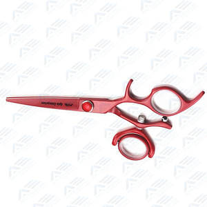 Ciseaux de coupe de cheveux de bord de rasoir de barbier Ciseaux de coiffure rouges élégants pour une utilisation en salon avec anneau de doigt réglable - Product Image 5