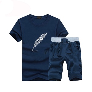 Conjunto de chándal de verano de dos piezas de algodón con estampado personalizado de fabricante para hombre, camisa corta informal transpirable con patrón sólido - Product Image 4