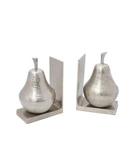 Luxury design shiny nickel plated Pear Bookend Set Unique Decorative Fruit Design Organizer Shelf Decor customization available - Product Image 3