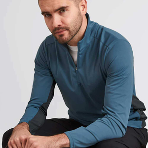 Camiseta de Manga Larga con Cierre de Cremallera para Hombre, Color Sólido, Tejido de Poliéster Transpirable, Corte Regular, Cuello Alto, Ropa Deportiva de Otoño - Product Image 5