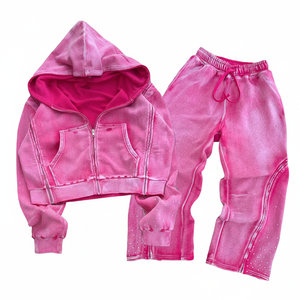 Conjunto de Sudadera con Capucha y Pantalones Holgados de Felpa Francesa con Pedrería Personalizada, Estilo Lavado Ácido, Dos Piezas, Ropa Deportiva Moderna para Hombre y Mujer - Product Image 4