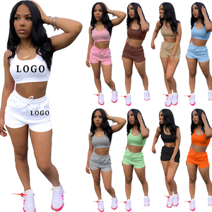 New Casual Embroidered Fabric Ribbed Knitted Crop Top Women Workout <b>Sets</b> Custom Logo <b>Gym</b> <b>Shorts</b> <b>Set</b> High Waist Custom <b>Shorts</b> <b>Set</b> - Product Image 2