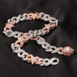 Moissanite Diamond Star Link Chain <b>Necklace</b> 925 Silver Two Tone Iced Cuban Chain Luxury <b>Statement</b> Jewelry Gift for Women - Product Image 3