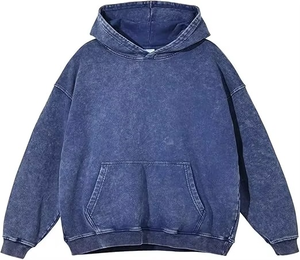 Sudadera con Capucha Azul Marino para Hombre, Corte Holgado, Color Sólido, Informal, Tejida, Manga Larga, con Bolsillos, para Otoño - Product Image 1