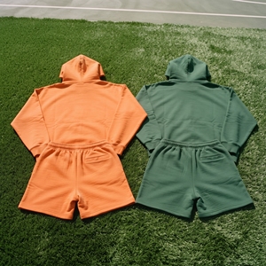 Oversized Hoodie Sweat <b>Shorts</b> <b>Set</b> Heavy Cotton Streetwear Fashion Hoodie <b>Shorts</b> Two Piece Custom Embroidery Hoodie <b>Shorts</b> <b>Sets</b> - Product Image 2