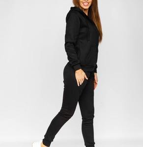 Women's <b>Black</b> Solid Color Tracksuit Full Sleeve Hooded Zipper Casual Jogger <b>Pants</b> Set Breathable 100% Cotton Autumn Wear - Product Image 2