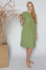 Nouvelle arrivée, robe de maternité formelle mi-longue en coton avec poches, écologique, couleur vert poire, pour femmes - Product Image 3