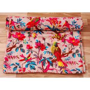 Couverture de lit indienne vintage en coton 100% fait main, réversible, patchwork, confortable et de haute qualité, style Kantha du Bengale - Product Image 4