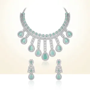 Silver Plated Women's Zircon Necklace <b>set</b> Teal Crystal Pear Cut Stones Classic Wedding <b>Jewelry</b> <b>Bridal</b> Fashion <b>Jewelry</b> <b>Set</b> - Product Image 5