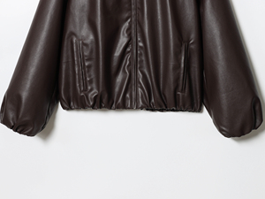 Brown Color Turn <b>Down</b> Collar Zipper Fly Drop Shoulder Long Sleeve Casual Fashion PU Leather <b>Jacket</b> Coat for <b>Women</b> - Product Image 2