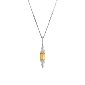 Pendentif unisexe de luxe classique en argent sterling plaqué, avec pierre précieuse citrine taille baguette sertie clos, unique - Product Image 1