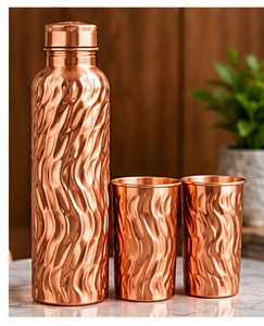 Juego de Botellas de Agua de Cobre Vintage con Tapa y 2 Tazas con Grabado de Elefantes, Vajilla Ecológica - Product Image 4