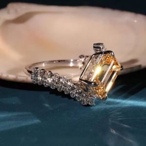 Yellow Emerald Cut Moissanite <b>Cocktail</b> <b>Ring</b> 18K <b>Gold</b> Pave Setting Women's Luxury Engagement Jewelry moissanite <b>ring</b> Lab diamond - Product Image 2