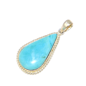 Pendentif en laiton plaqué argent 925 avec pierre précieuse turquoise en forme de poire, style mode royale, pour femmes et jeunes filles, vente en gros - Product Image 2