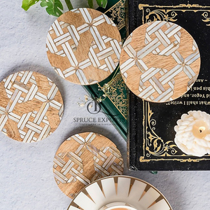 Handmade Wooden Coaster With Geometric Design Bone Inlay. Premium Wholesale Tableware For Luxury Home & <b>Bar</b> Decoration - Product Image 5