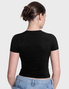 T-shirt personnalisé avec logo pour femme, coupe ample, col rond, étiquette personnalisée, décontracté, respirant, séchage rapide, écologique, manches courtes, tendance - Product Image 3