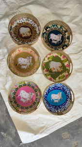 Plateau décoratif en fer, motif palmier tropical crème, plateau de service en métal doré avec poignée découpée, organisateur d'appoint de table - Product Image 3