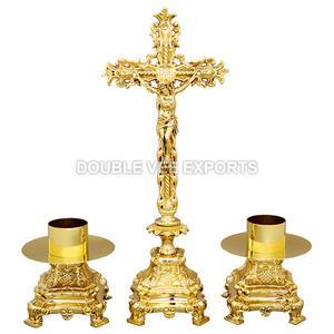 Juego de Cruz y Candelabro para Altar |   Cruz de Altar de Latón para Iglesia con Portavelas - DOUBLE VEE EXPORTS - Product Image 2
