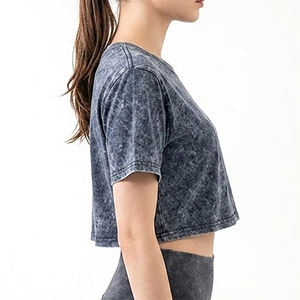 Wholesale Women's <b>Tie</b> <b>Dye</b> Crop <b>Top</b> Crew Neck Short Sleeve Loose Fit Casual T-Shirt Spring Summer Wear With Logo - Product Image 3