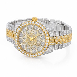 Montre de luxe unisexe avec diamants, boîtier en acier inoxydable, mouvement à quartz analogique, cristal saphir, cadran rond de 44 mm, fermoir papillon - Product Image 3