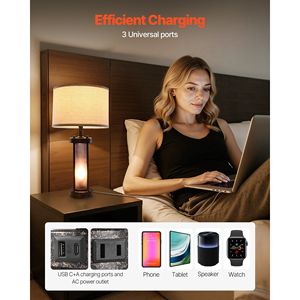 Lot de 2 lampes de table style ferme, à intensité variable, avec ampoule LED vintage et abat-jour en lin, pour chevet - Product Image 4