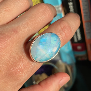 Bague Cabochon Pierre de Lune de Feu en Argent Sterling 925, Bijou Artisanal de Caractère - Product Image 4