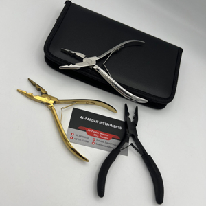 Alicates Profesionales de Dos Orificios de Acero Inoxidable para Extensiones de Cabello, Kits de Herramientas con Logotipo Personalizado, Acabado Negro Mate, Dorado y Plateado - Product Image 1