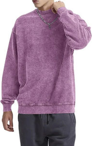 Sudadera de cuello redondo morada extragrande para hombre, manga regular, estilo pullover de felpa francesa lavada, color liso, estilo otoñal - Product Image 4