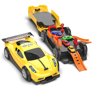 Mirana <b>Car</b>-in-<b>Car</b> <b>Garage</b> <b>Toy</b> for Kids | 4 Diecast Metal <b>Cars</b> | Foldable Storage Playset with Handle | Holds up to 16 Vehicles - Product Image 1