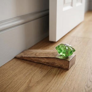 Butée de porte en bois avec bouton en verre motif fleur verte, design traditionnel, réglable, anti-bruit, pour entrée, artisanat durable - Product Image 2