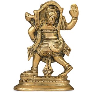 Escultura de latón de 4 pulgadas hecha a mano de Ashirwad Veer Hanuman Ídolo indio de tamaño pequeño para regalar Hecho en India - Product Image 4