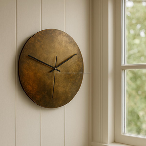 Handcrafted Brass Wall <b>Clock</b> Luxury Brushed Brass Antique Gold Patina Silent <b>Battery</b> Living Room Hotel Deco - Product Image 2