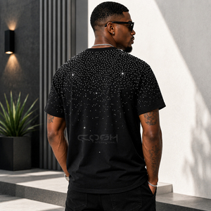 T-shirt à manches courtes pour homme Cosh International, imprimé à pois avec strass noirs, coupe classique, style streetwear, col rond, jersey en coton, hip-hop - Product Image 4