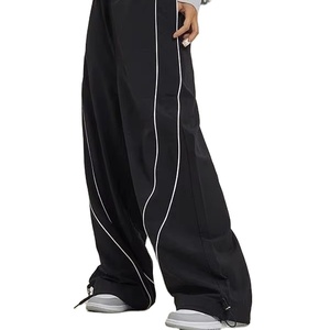 Customized Women Wide Leg Sporty Piping <b>Jogger</b> Pants Baggy Parachute Stripe <b>Nylon</b> Striped Plain Dyed Casual <b>Jogger</b> Pants - Product Image 5