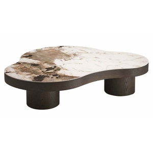 Mesa de Centro Moderna de Mediados de Siglo con Tapa de Mármol y Marco de Madera, Hecha a Mano, Ligera, Ecológica y Fácil de Limpiar, Mueble para Sala de Estar - Product Image 1