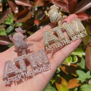 Colgante de letra personalizado con diamante cultivado en laboratorio, estilo ATM After The Money, con micro pavé completo, estilo Hip Hop, con logotipo personalizado - Product Image 2