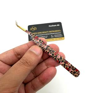 Pince à épiler pour cils à motif léopard cerise avec embout doré en acier inoxydable, logo personnalisé, instrument de beauté, pince à épiler pour extensions de cils - Product Image 6